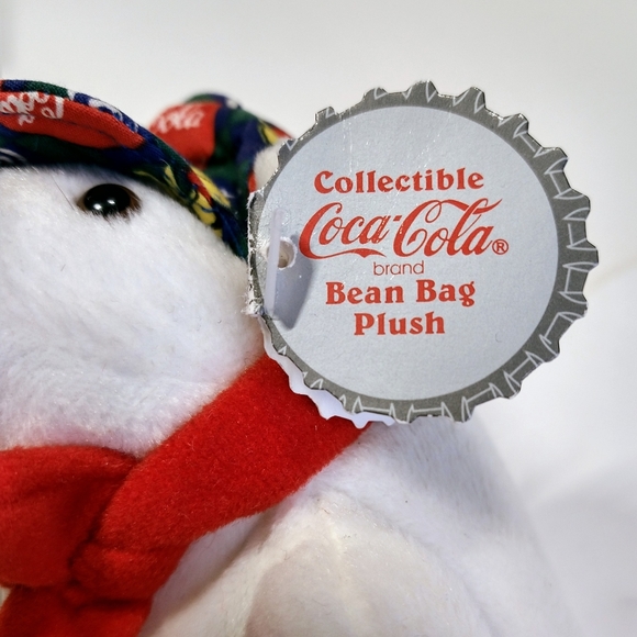 1998 Collectible Coca Cola Bean Bag Plush Polar Bear Checker Cap & Scarf 6". - Picture 7 of 14